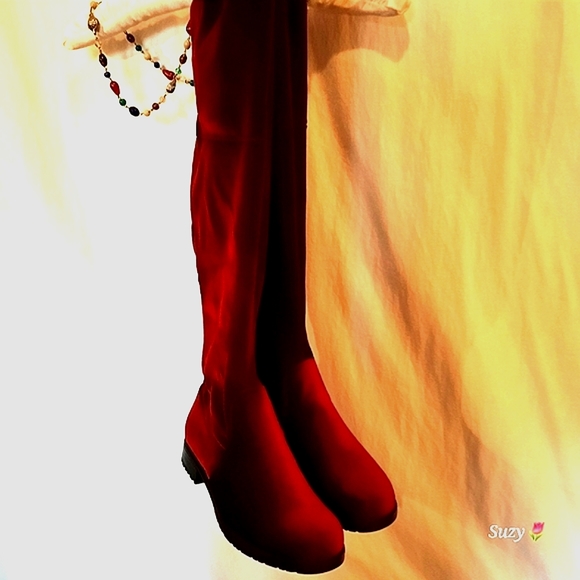 JESSICA Velvet Over-the-Knee Boots, Bordeaux Red - Picture 4 of 15